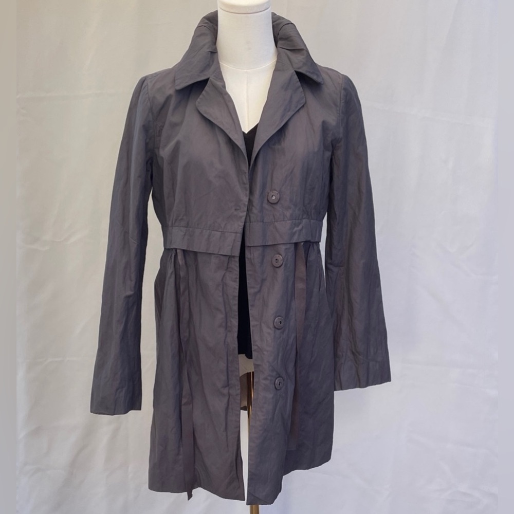 Ann Taylor LOFT‎ Trench Coat size 4, slate grey, cinched waist tie - Picture 3 of 14